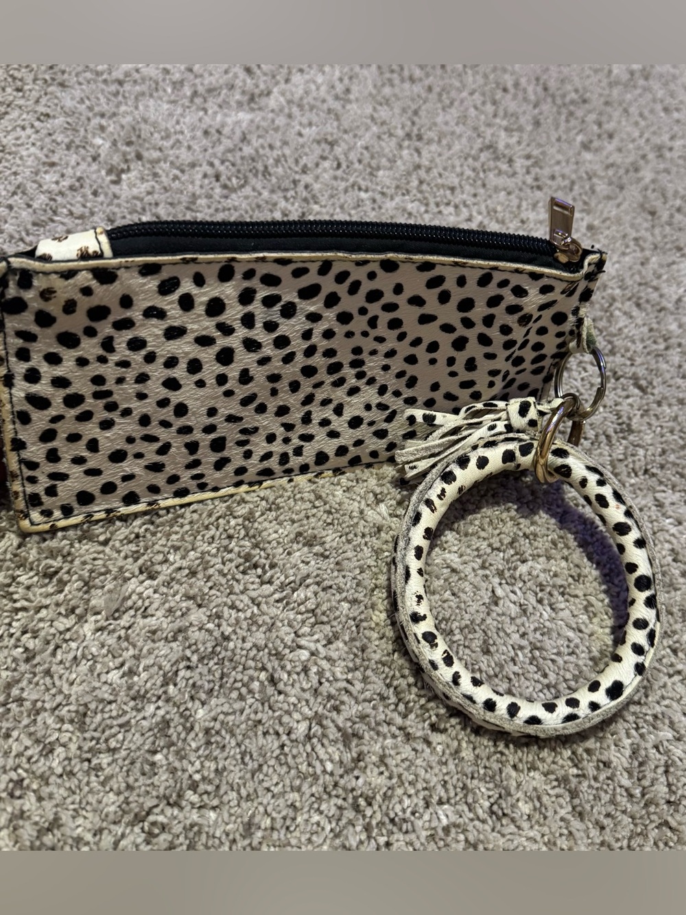 Spotted Altered State Wristlet Keychain Card Holder - Cream and Black